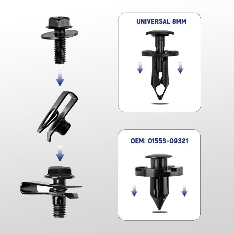 UNIGT 60PCS Engine Under Cover Splash Shield Guard Body Bolts Compatible with Nissan/Infiniti 370Z 350Z G35 G37 FX35 FX45 EX35 Bumper Fender Liner Push Retainer Fastener Rivet Clips with Tool - Image 4