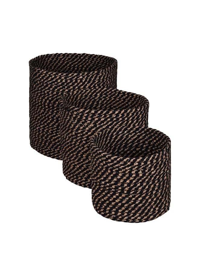N & H Eco-friendly Handmade Jute Fabric Planter Baskets - Set of 3 - Organizer for Storage, Laundry and Home Décor (Black & Beige) - Image 3