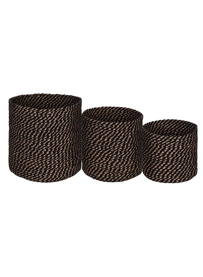 N & H Eco-friendly Handmade Jute Fabric Planter Baskets - Set of 3 - Organizer for Storage, Laundry and Home Décor (Black & Beige) - Image 4