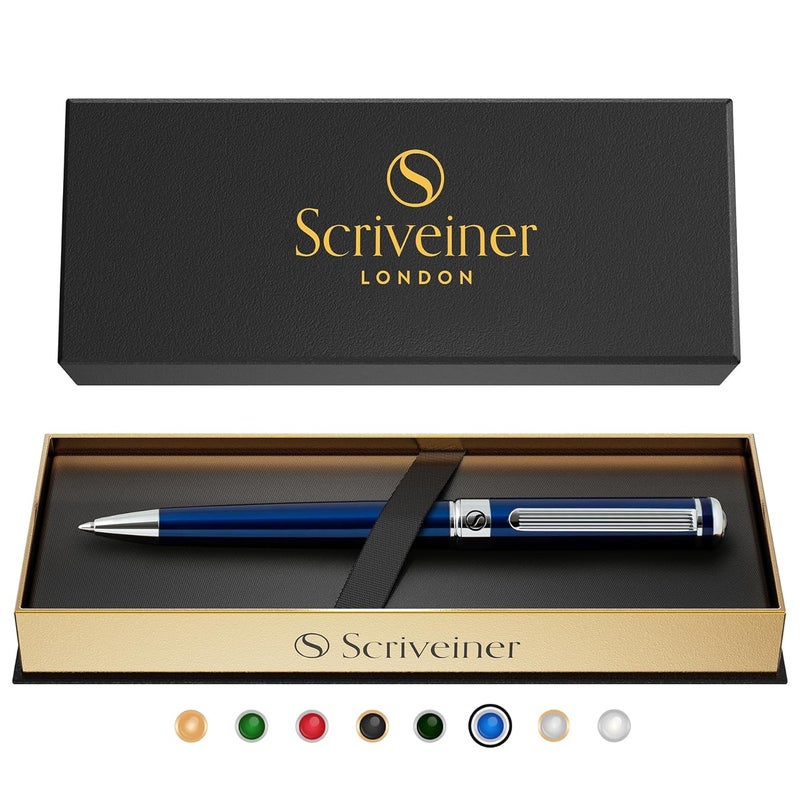 Scriveiner قلم حبر جاف أزرق منتصف الليل - قلم فاخر بطلاء أزرق مذهل، تشطيب كروم، إعادة تعبئة شميت سوداء، أفضل مجموعة هدايا أقلام حبر للرجال والنساء، مكتب تنفيذي محترف، قلم مصمم جميل - Image 1