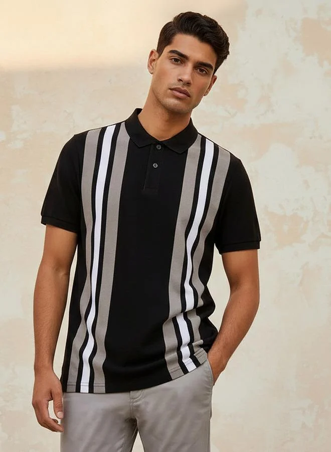Splash FAV Men Short Sleeve Striped Polo T-shirt