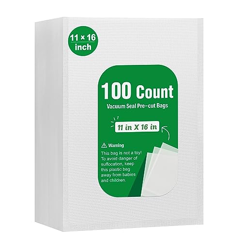 Syntus 100 Count Vacuum Sealer Bags Gallon 11 x 16 inch for Seal a Meal Commercial Grade BPA Free Heavy Duty Precut Seal Bags Food Vac Bags for Storage Meal Prep or Sous Vide