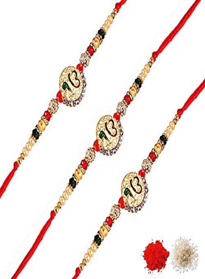 AR Beatiful Omkar Design Multicolored 3 Rakhi Set for Brother(RRF2018110)