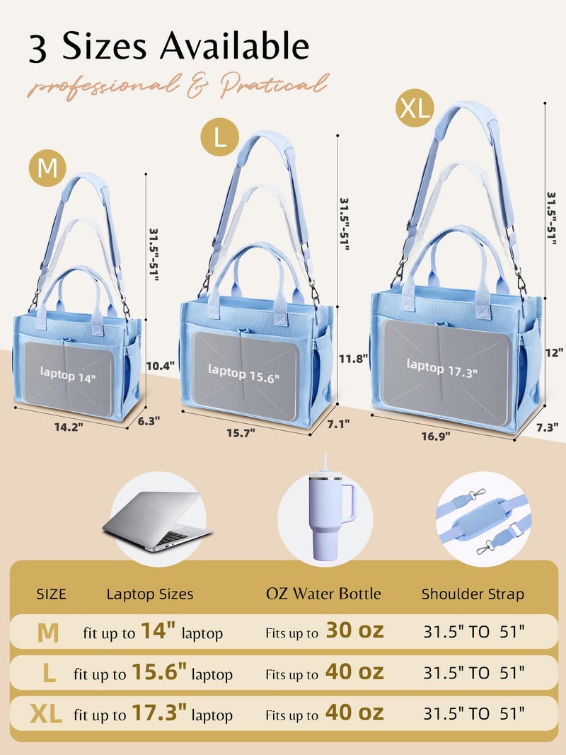 BESBESME Canvas Tote Bag for Women with Zipper, Compartments & Luggage Sleeve, Work and College Crossbody Bag, Adjustable Strap, Laptop Purse for Teacher, Nurse, Travel, Bible Study, Light Blue L - Image 5