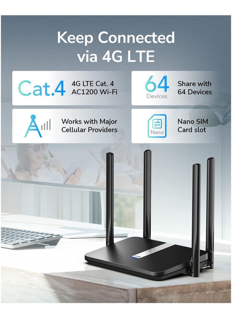 cudy - AC1200 Dual Band Unlocked 4G LTE Modem Router with SIM Card Slot, 300mbps 2.4ghz - 867mbps 5ghz (1200Mbps) Mesh WiFi, 5dBi High Gain Antennas, DDNS, VPN, Cloudflare, LT500 - Image 1