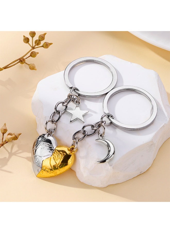 Couples and Best Friends Exclusive 'Two Hearts, One Spirit' Keychain, Creative Matching Key Ring, Relationship Accessory, Moon and Star Decoration, Gold and Silver Combined - Image 3