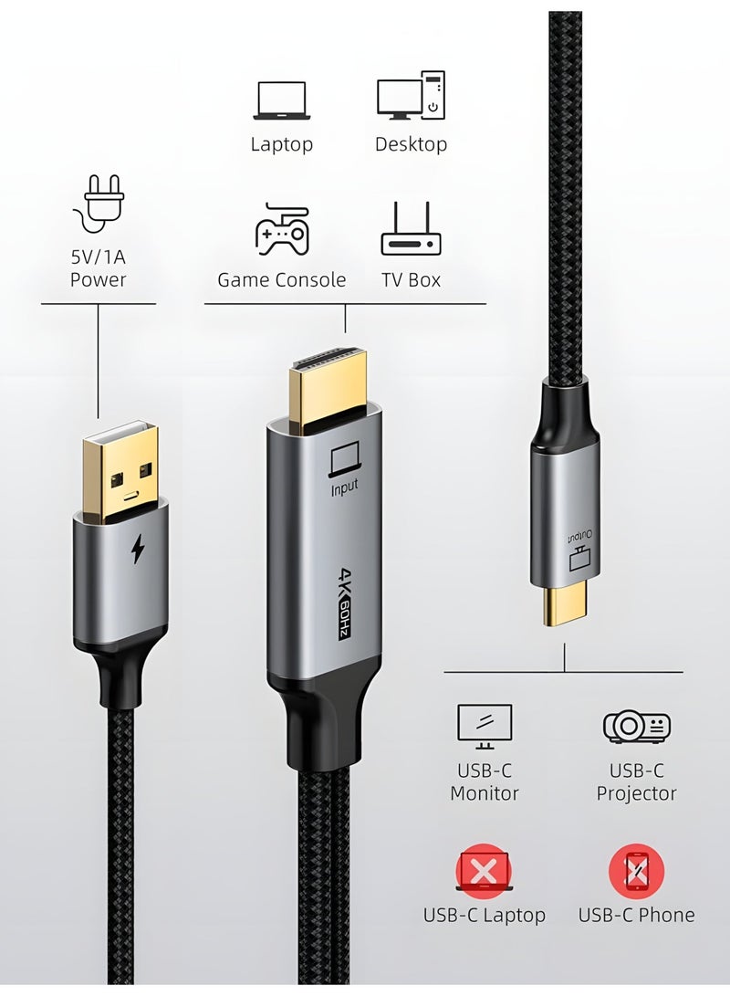 CABLETIME Active HDMI to USB-C Cable 1m with USB-A Power, HDMI Source to USB-C Display, One-Way 4K 60Hz Adapter for XREAL Air 2, Rokid Max, RayNeo, PS5, Xbox, Switch Dock & Portable Monitors - Image 3