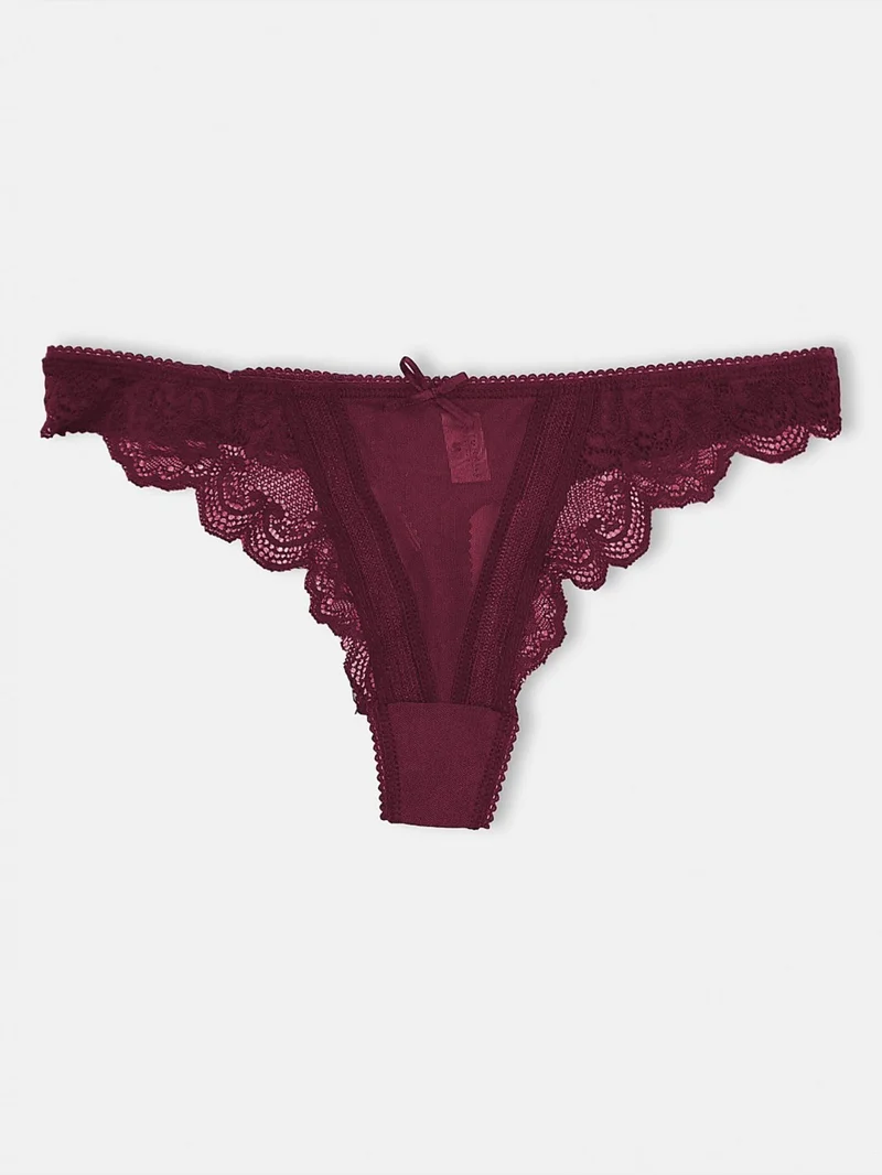 هيبسين راكيب Competing All Women's Transparent Lace Detailed String Thong Panties