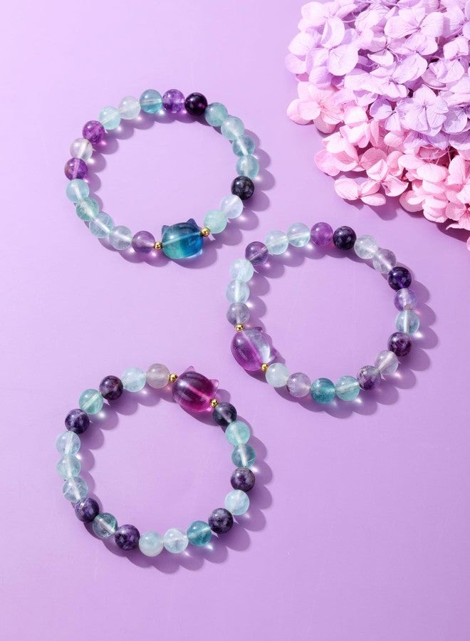 Jovivi Fluorite Crystal Cat Bracelet for Women Men,8mm Natural Stone Beaded Bracelet Protection Healing Crystals Gemstones Bracelet Cat Jewelry Gifts for Good Luck,Money Attraction - Image 4