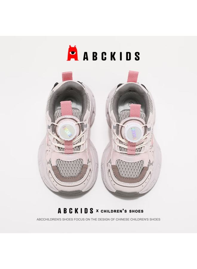 Abc Kids Boys And Girls Autumn Running Shoes Breathable Mesh Casual Sports Shoes With Dial Buckle Fashion Sneakers Rose Pink Size 30 - Image 4