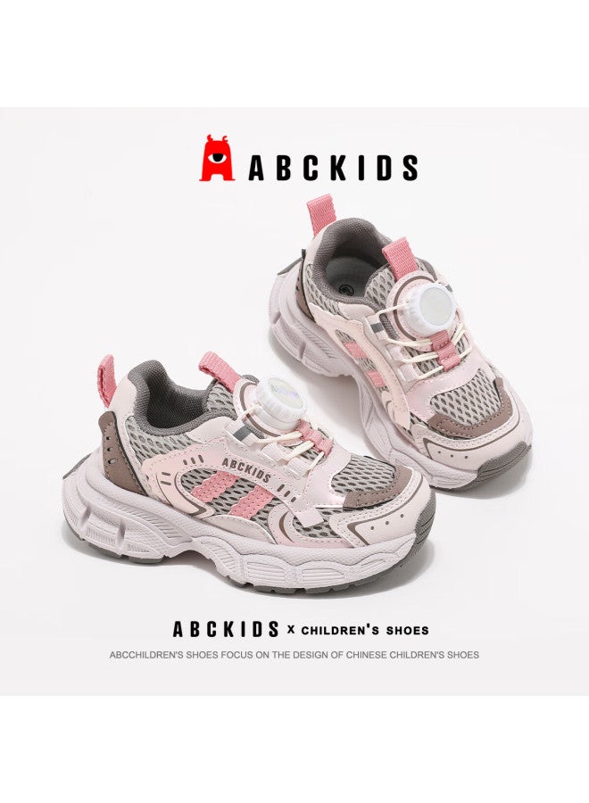 Abc Kids Boys And Girls Autumn Running Shoes Breathable Mesh Casual Sports Shoes With Dial Buckle Fashion Sneakers Rose Pink Size 30 - Image 5