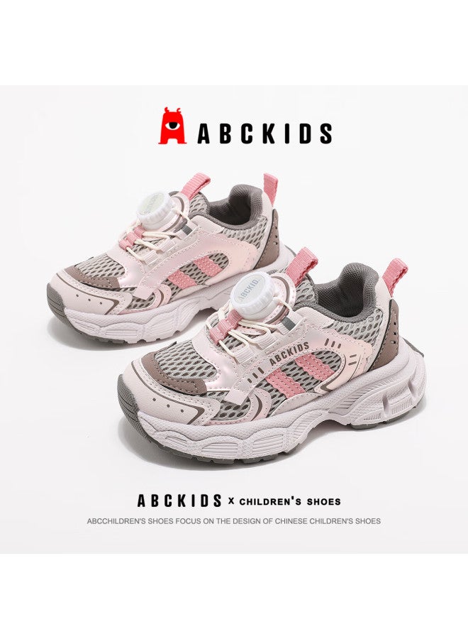 Abc Kids Boys And Girls Autumn Running Shoes Breathable Mesh Casual Sports Shoes With Dial Buckle Fashion Sneakers Rose Pink Size 30 - Image 1