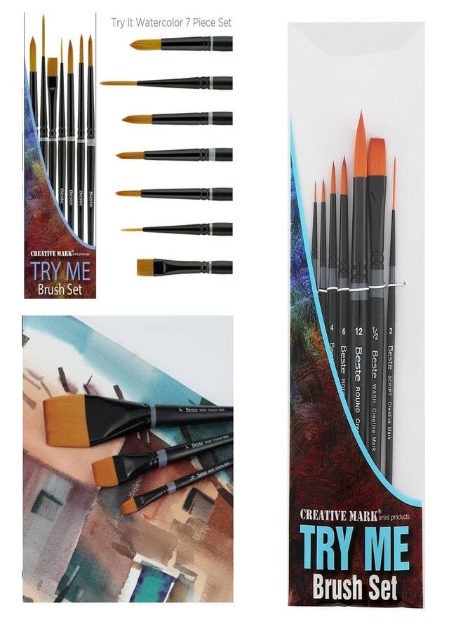 Creative Mark Best Golden Taklon Paint Brushes- Try-Me Decorating Set of 9- Multi-Diameter Natural Bristle Watercolor Brushes- Short Handle Paint Brush For Artists, Watercolor, Acrylic Paint & Gouache - Image 4