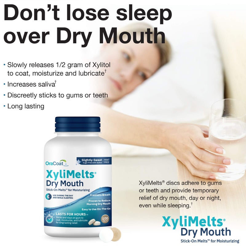 Oracoat XyliMelts for Dry Mouth Night Time or Day - Moisturizing Dry Mouth Adhering Discs, Sugar Free with Xylitol, 100 Count, Slightly Sweet Flavor, 8-Hour Relief - Image 4