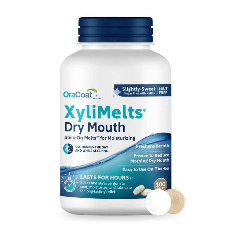 Oracoat XyliMelts for Dry Mouth Night Time or Day - Moisturizing Dry Mouth Adhering Discs, Sugar Free with Xylitol, 100 Count, Slightly Sweet Flavor, 8-Hour Relief - Image 1