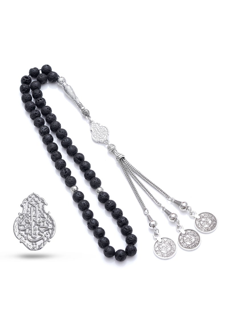 Subhati Prayer Beads (Misbah  ) with metal Parts and Lava | 8 MM Beads - 45 Pcs |Gandeel Writing 4  - Image 2