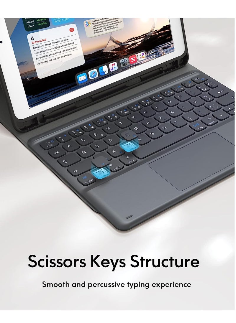 ELTERAZONE iPad Keyboard 9th Generation, Keyboard for iPad 8th Generation/7th Gen 10.2 Inch, Smart Trackpad, Wireless with Pencil Holder, Flip Stand Keyboard Case for iPad 9th/8th/7th Gen 10.2”, Black