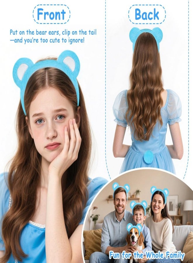 شنتوب طقم طوق رأس وذيل على شكل آذان دب من شينتوب، طوق شعر أزرق ناعم على شكل آذان حيوان، إكسسوارات زي دب لطيفة للهالوين، والكوسبلاي، والهدايا (قطعة واحدة) - Image 4