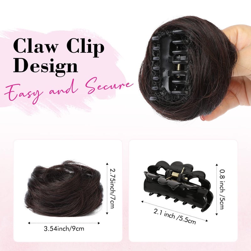 REECHO Space Bun Hair Pieces, 2 PCS Mini Claw Clip in Messy & Cat Ears Fake Hair Bun Extensions HB001 Wig Accessory Updo Hairpieces for Women (Pack of 2-3.5" Wavy, Black Brown) - Image 2