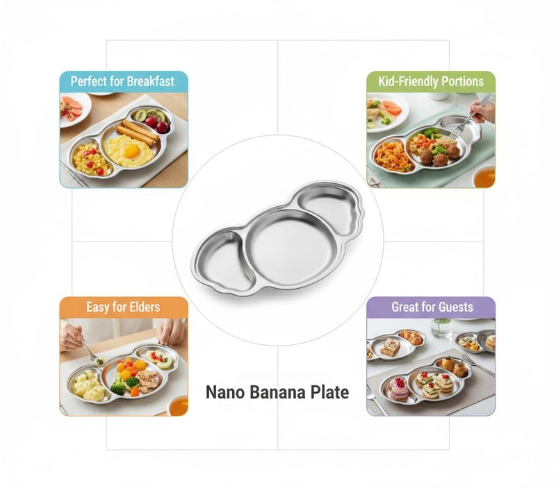 Clazkit Stainless Steel Koala Shape Plate for Kids–Fun, Safe & Durable Compartment Tableware with Creative Animal Shape,BPA-Free, Easy to Clean & Perfect for Mess-Free Mealtimes, Birthday Return Gift - Image 3