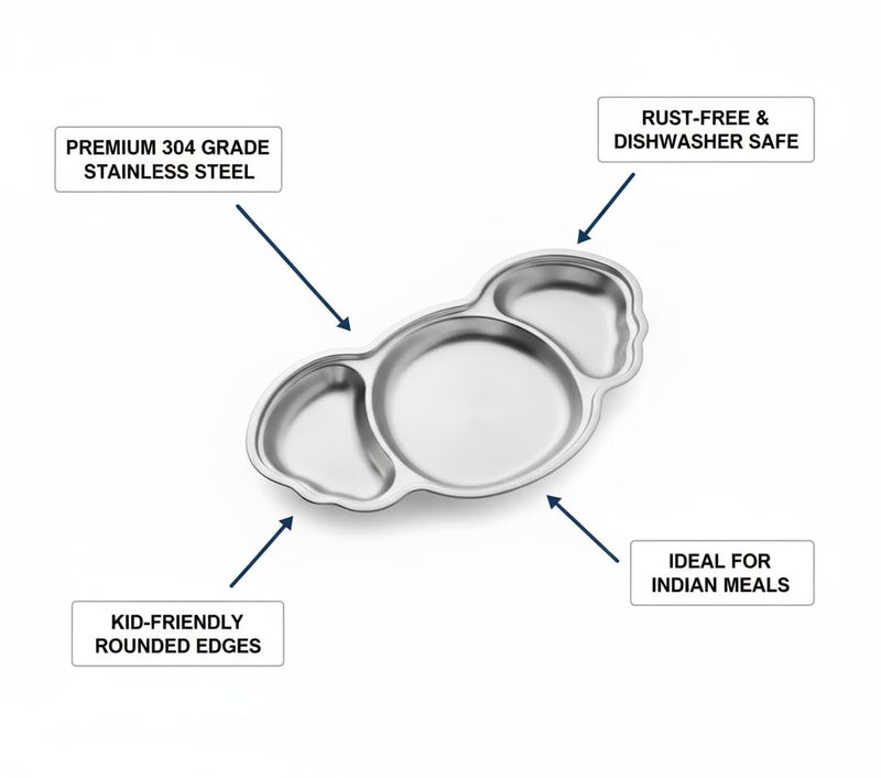 Clazkit Stainless Steel Koala Shape Plate for Kids–Fun, Safe & Durable Compartment Tableware with Creative Animal Shape,BPA-Free, Easy to Clean & Perfect for Mess-Free Mealtimes, Birthday Return Gift - Image 5