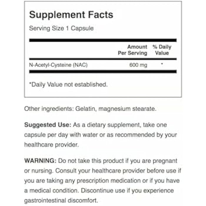 Swanson Premium Brand Swanson NAC - N-Acetyl Cysteine - Supplement 600 mg 100 Capsules (3 Pack) - Image 2