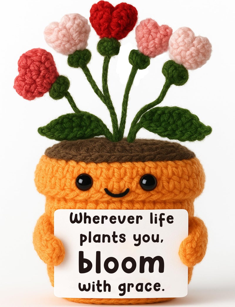 MAMAGIFTREE Affirmations Crochet Positive Plant â€“Encouragement Knitted Flowers Gift for Growth & Uplifting â€“Thoughtful Motivation Gifts for Student, Teen, Women Friend, Sister, Bestie, BFF, Coworker - Image 1