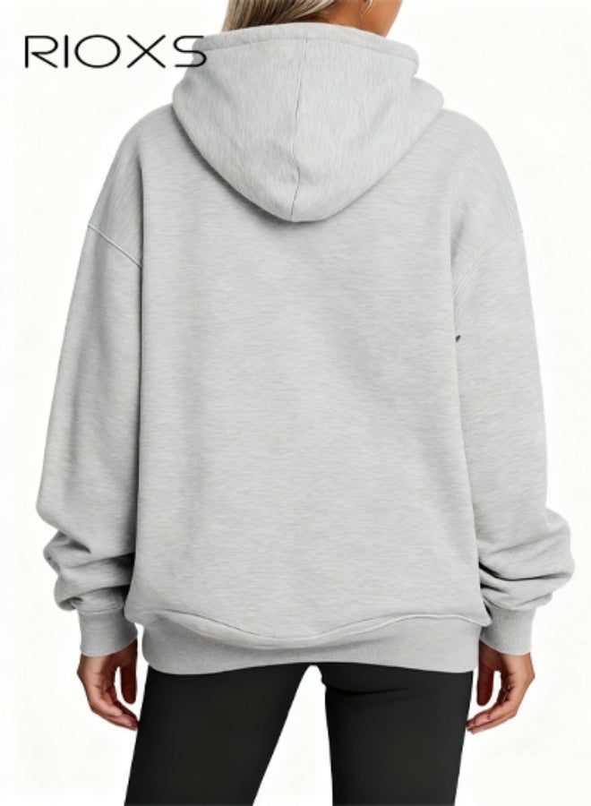 RIOXS Women's Oversized Hoodies, Trendy Loose Fit Sweatshirts for Ladies, Long Sleeve Casual Hooded Pullover Tops with Kangaroo Pocket, Comfortable Winter Fall Outfits Hooded Sweatshirts for Office, Party, School, Running, Sport, Gym and More, Grey - Image 4