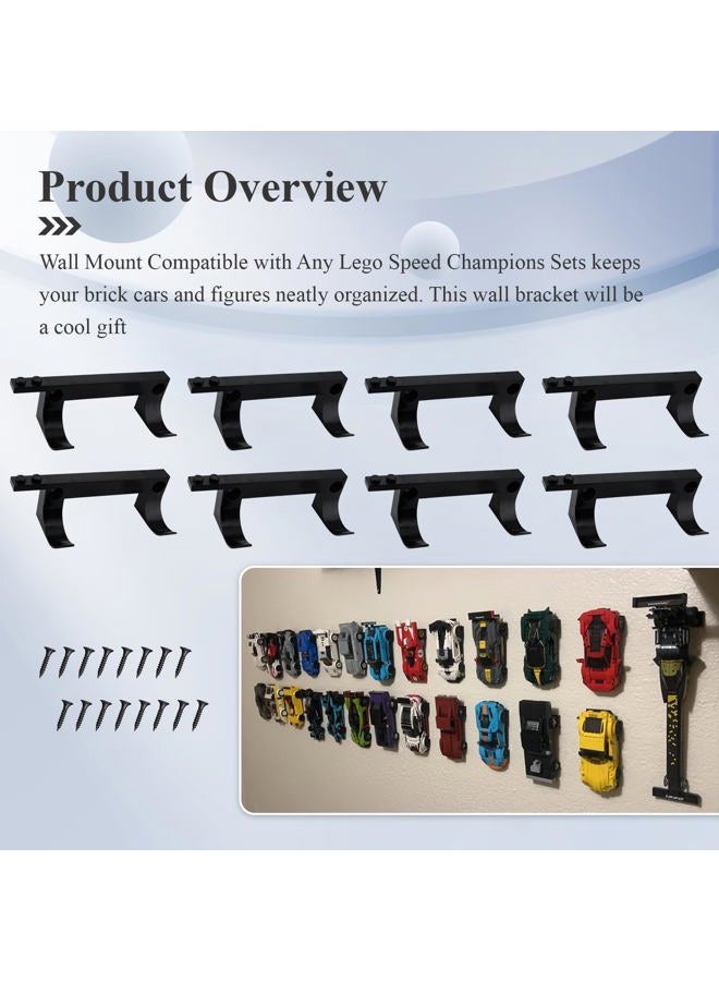 WFCYX 8 Pcs Wall Mount Fit for Any Lego Speed Champions Sets, Wall Bracket for Lego Speed of Champions Brick Cars with a Base for The Pilot/ Figure, Display Collectible Cars by Wheels on Wall, Black - Image 2