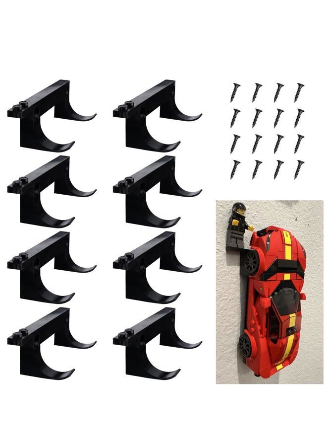 WFCYX 8 Pcs Wall Mount Fit for Any Lego Speed Champions Sets, Wall Bracket for Lego Speed of Champions Brick Cars with a Base for The Pilot/ Figure, Display Collectible Cars by Wheels on Wall, Black - Image 1