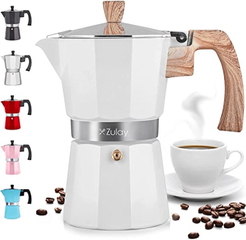 Zulay Kitchen Zulay Kitchen Stovetop Espresso Maker  Moka Pot 6 Espresso Cups  Percolator Coffee Maker for Classic Cuban  Italian Style Espresso  Portable Coffee Maker for Camping  Travel  White