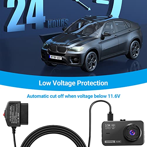 ssontong Upgraded OBD2 OBD Power Cable for Dash Camera, OBD to Type-C USB OBDII Adapter Hardwire Charger Cable 24 Hours Surveillance and Acc Two Mode with Switch Button (Type-C USB Port) - Image 3