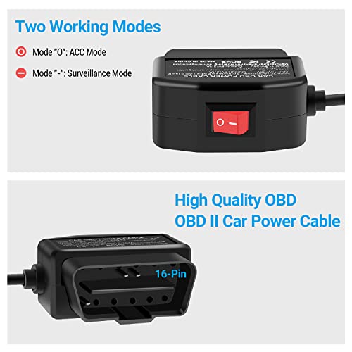 ssontong Upgraded OBD2 OBD Power Cable for Dash Camera, OBD to Type-C USB OBDII Adapter Hardwire Charger Cable 24 Hours Surveillance and Acc Two Mode with Switch Button (Type-C USB Port) - Image 2