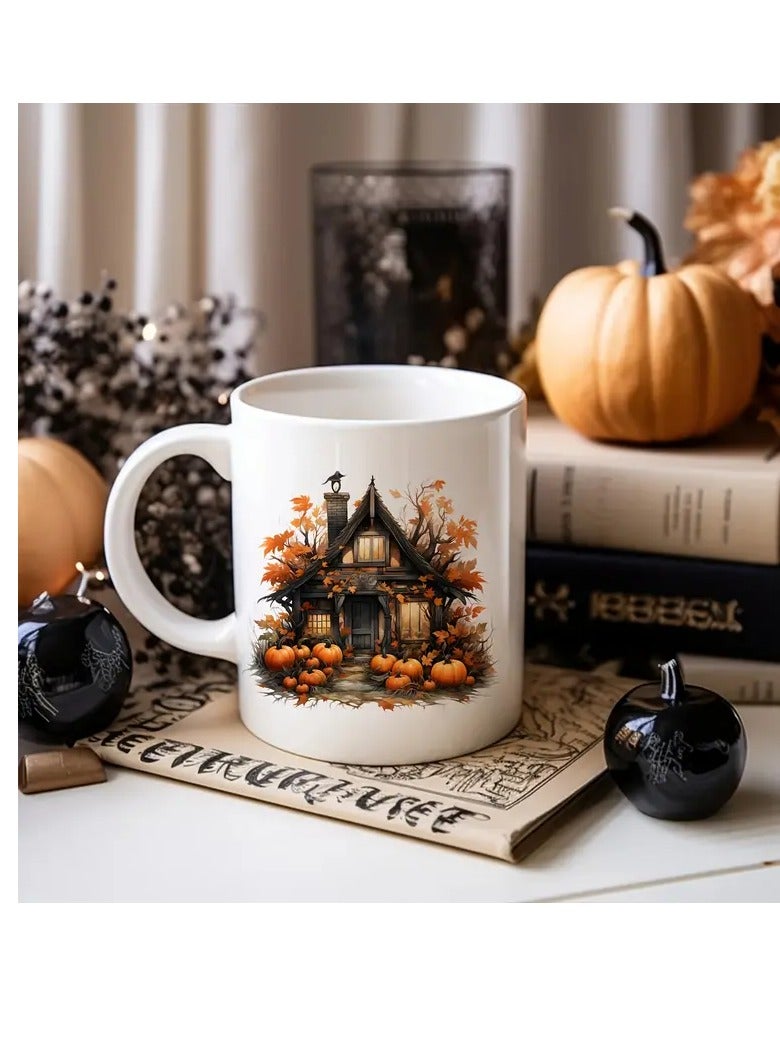 RYN 11oz Pumpkin House Printed Ceramic Coffee Mug Perfect for Hot & Cold Drinks Reusable deal Gift for Halloween - Image 1