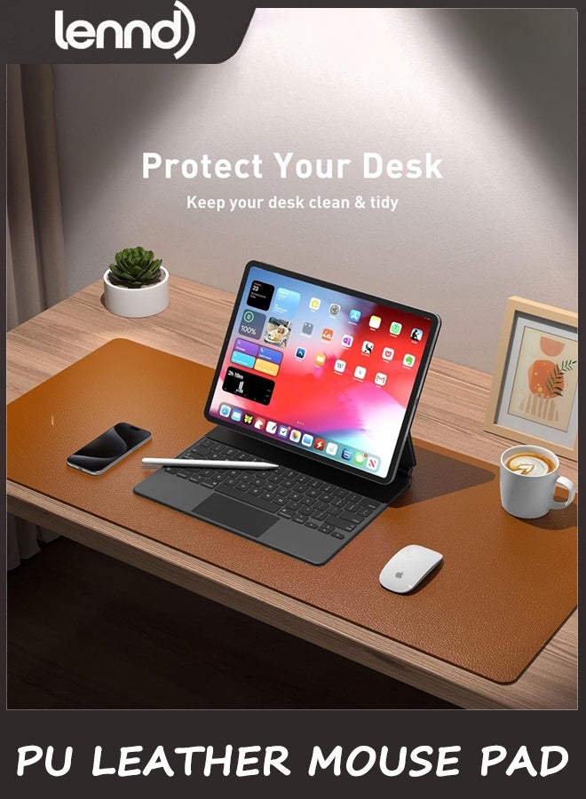 LENND Non-Slip PU Leather Mouse Pad Waterproof Laptop Desk Pad Protector, Blotter Mat, Writing and Mouse Pad for Office & Home, 40cm x 80cm, Large(Brown,40cm x 80cm) - Image 3