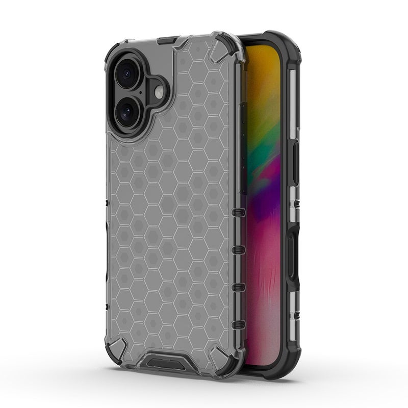 HuHa Protective Cover For iPhone 16 Honeycomb Shockproof Phone Case(Black) - Image 1