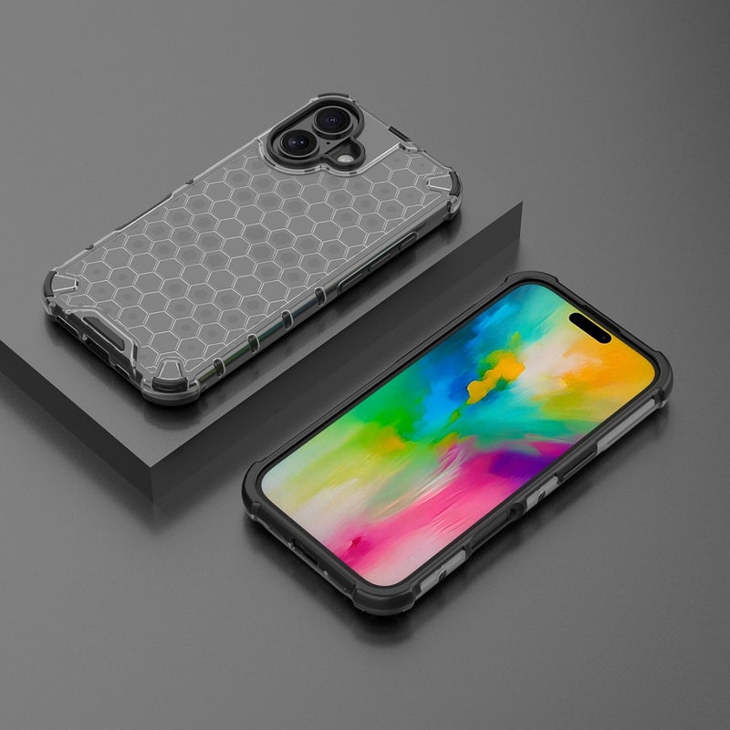 HuHa Protective Cover For iPhone 16 Honeycomb Shockproof Phone Case(Black) - Image 3