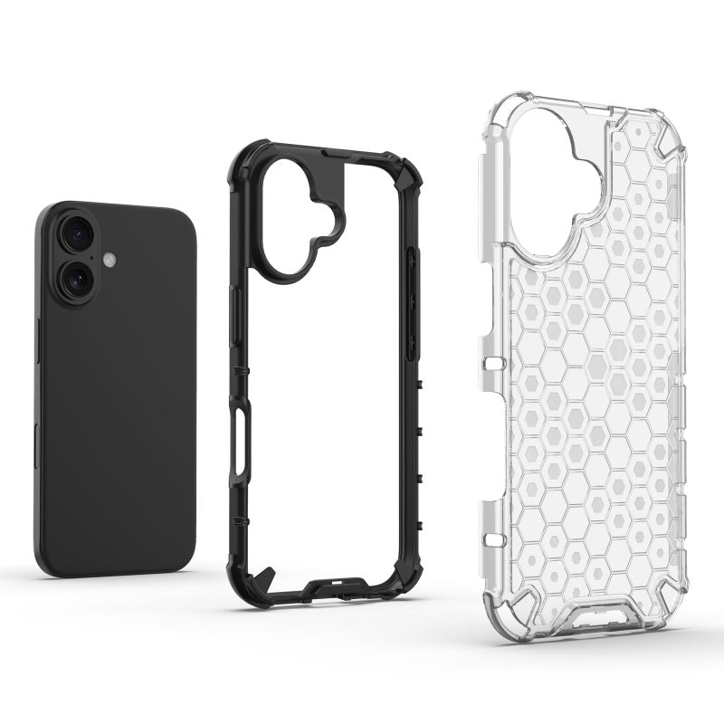 HuHa Protective Cover For iPhone 16 Honeycomb Shockproof Phone Case(Black) - Image 5