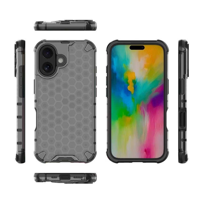 HuHa Protective Cover For iPhone 16 Honeycomb Shockproof Phone Case(Black) - Image 4