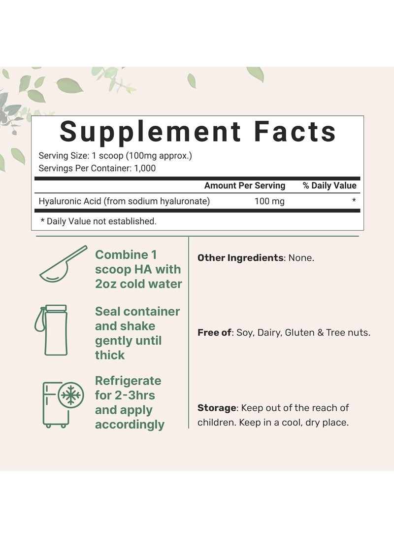microingredients Hyaluronic Acid Powder, Skin Hydration, Dietary Supplement 3.52oz  - Image 2