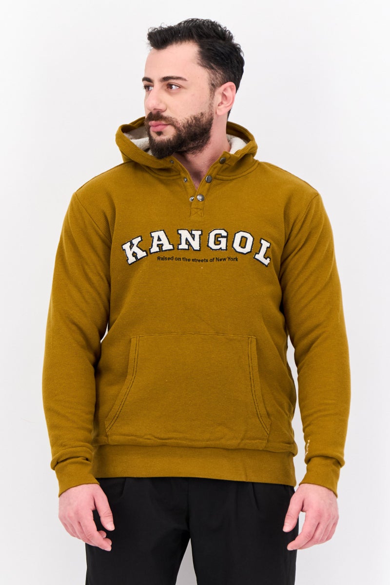KANGOL Men Embroidered Logo Long Sleeve Hoodie, Khaki - Image 1