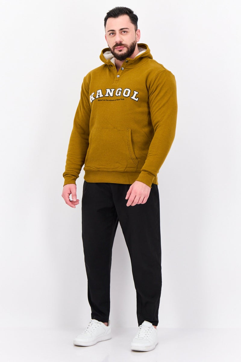 KANGOL Men Embroidered Logo Long Sleeve Hoodie, Khaki - Image 4