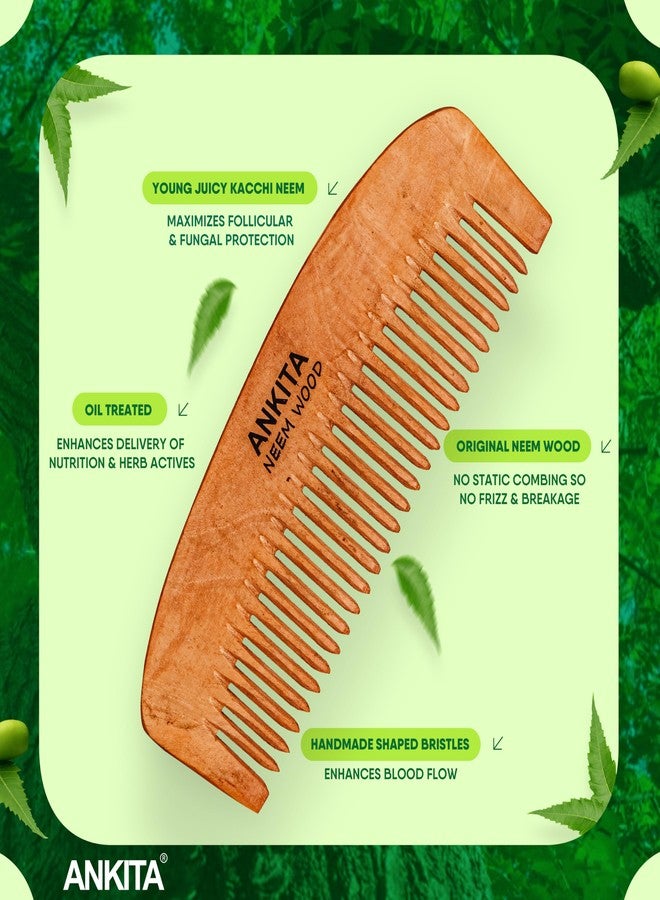 Ankita Neem Wooden Comb|Treated with Herbal Oils For Multi-Actions|Detangling, Frizz Control & Shine,Suited For All Types of Hair(NW-28) - Image 3