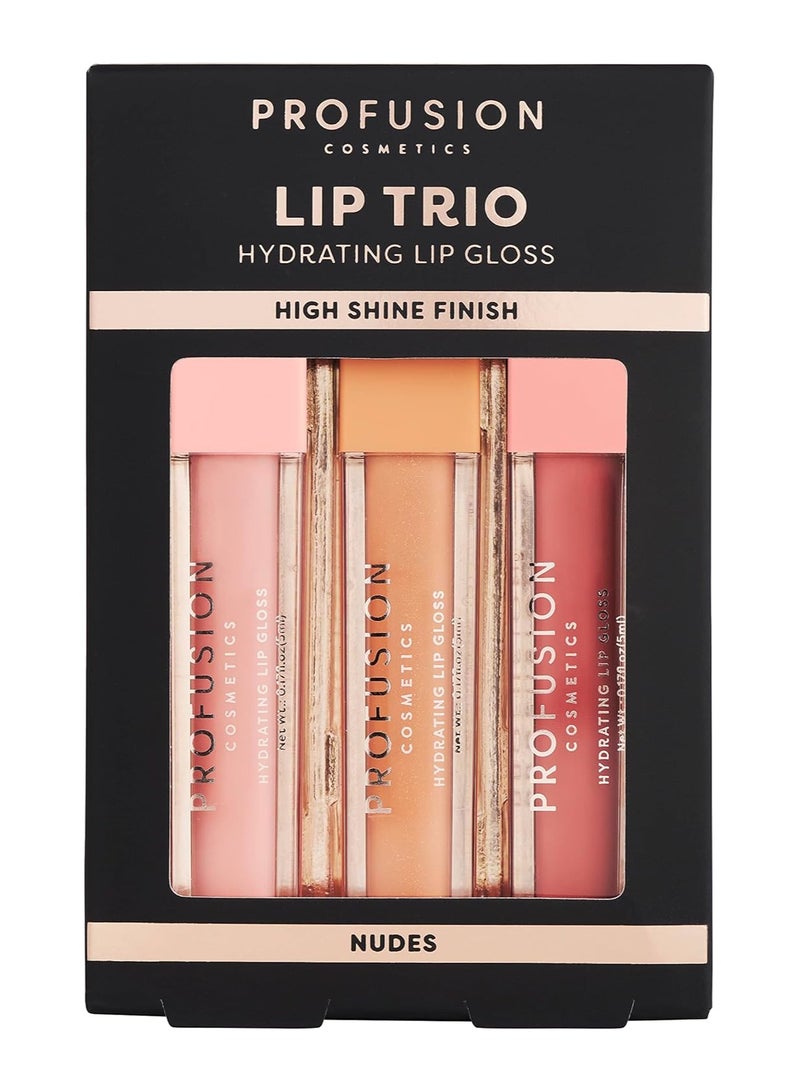 profusion Cosmetics Lip Trio Hydrating Lip Gloss with High Shine Finish for All Skin Types Achieve Luscious Lip with Bold and Nourishing Lip Gloss Set Nudes - Image 1