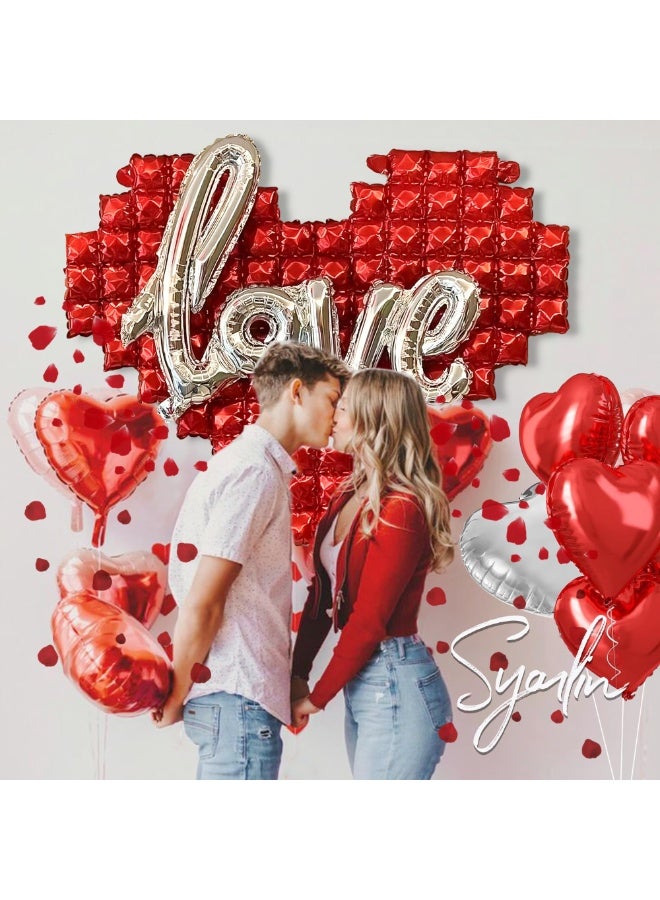 Valentine's Day Confession, Shopping Mall Activity, Shop Decoration, Love Balloon Atmosphere, Scene, Counter Supplies。 Valentine's Day Balloons Decorations Set, Love Balloons and Large Aluminum Plastic Heart Balloons Rose Petals Romantic Valentine's Day Decoration - Image 4