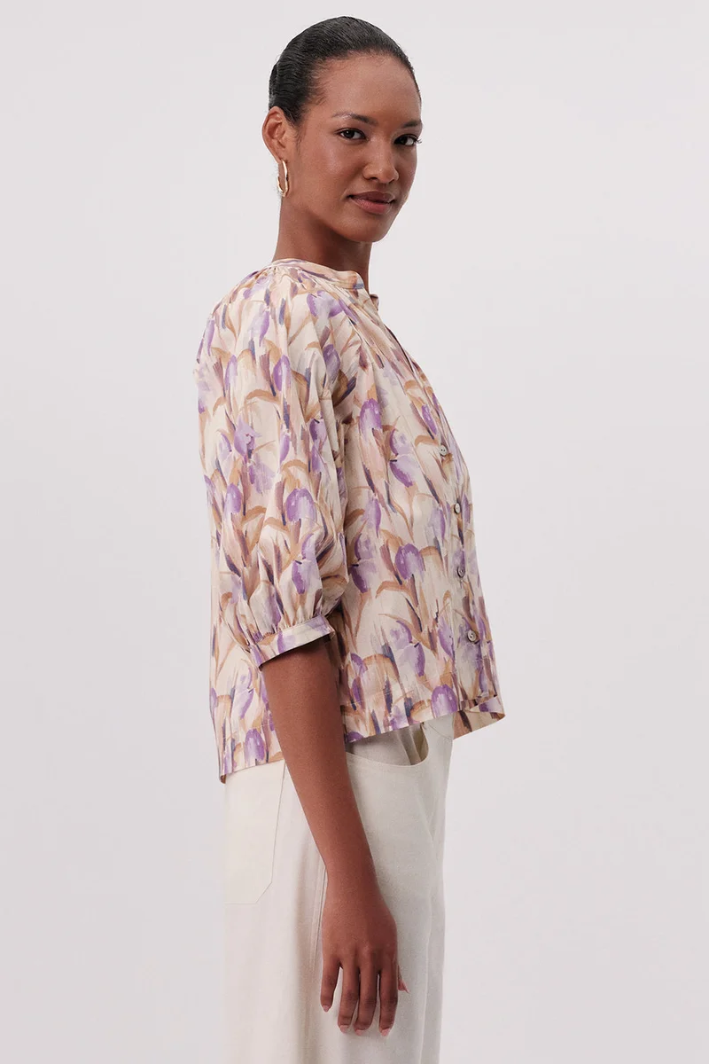 Exquise V-Neck Short Sleeve Buttoned Regular Multicolored Shirt