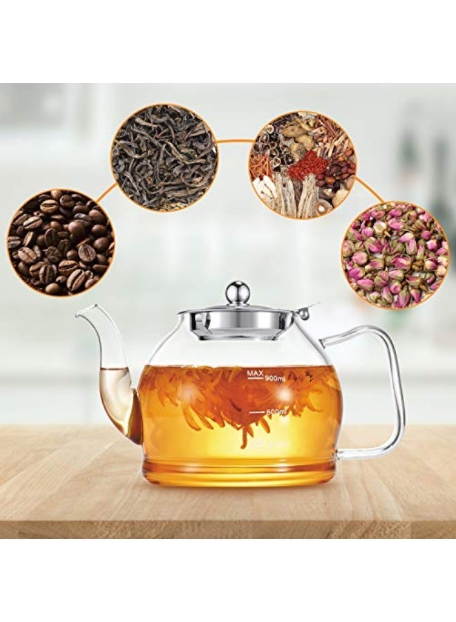 40 oz. / 1200 ml Glass Teapot for Loose Tea, With Infuser and Stainless Steel Strainer, Stovetop Safe - Image 5