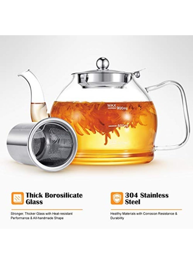 40 oz. / 1200 ml Glass Teapot for Loose Tea, With Infuser and Stainless Steel Strainer, Stovetop Safe - Image 4
