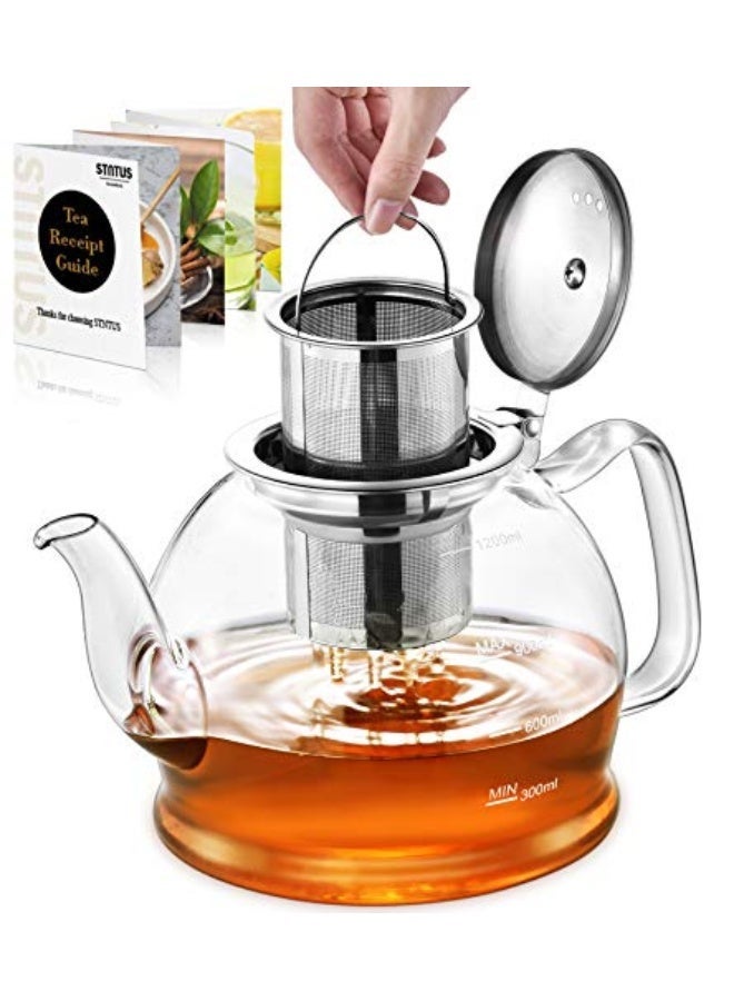 40 oz. / 1200 ml Glass Teapot for Loose Tea, With Infuser and Stainless Steel Strainer, Stovetop Safe - Image 2