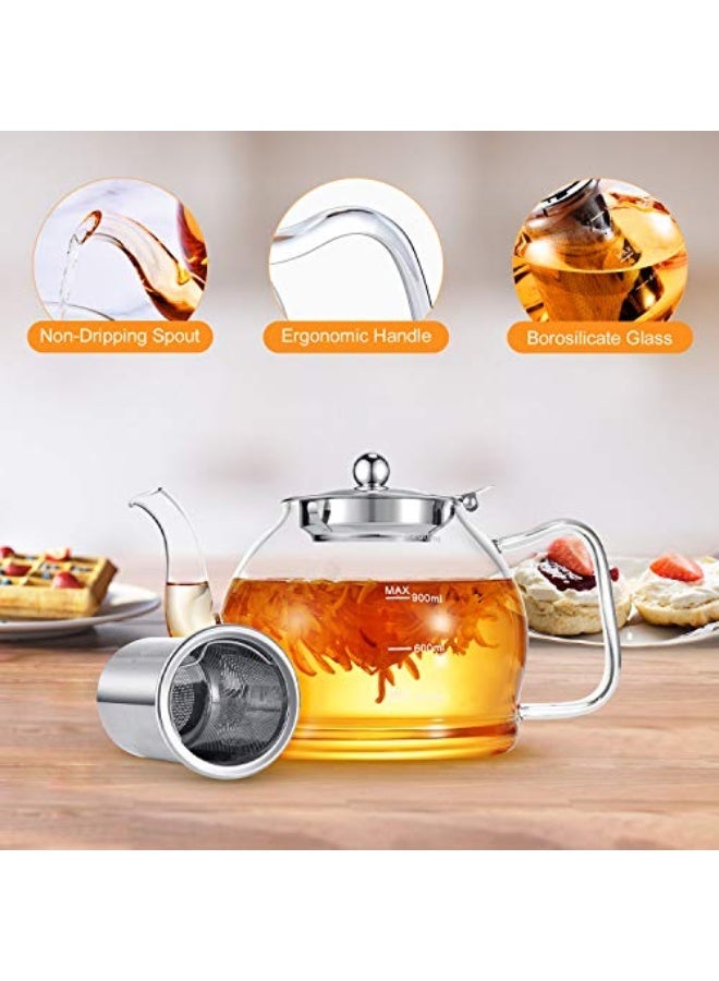 40 oz. / 1200 ml Glass Teapot for Loose Tea, With Infuser and Stainless Steel Strainer, Stovetop Safe - Image 3